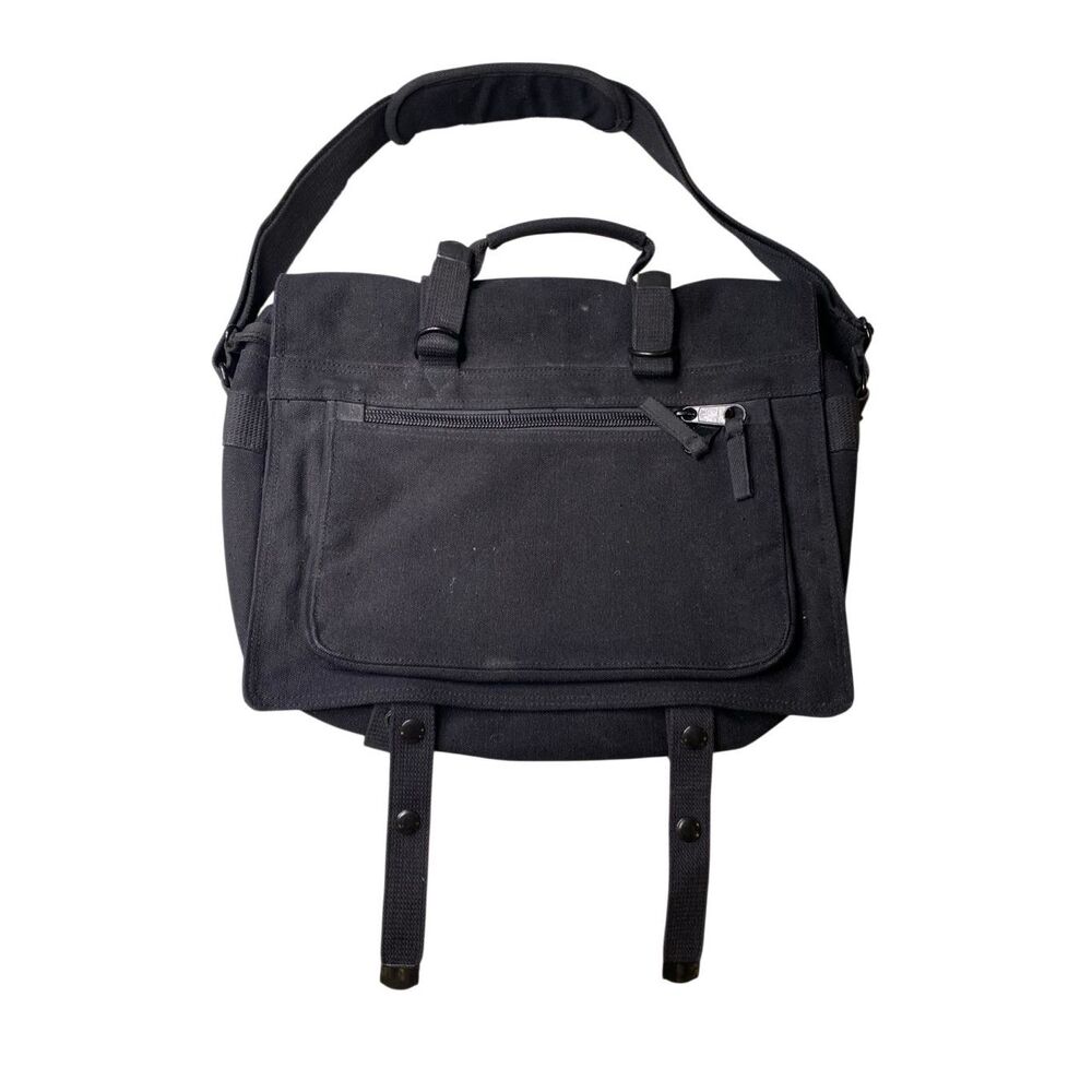 Black Canvas Messenger Laptop Bag Adjustable Strap Utility Satchel Work Office